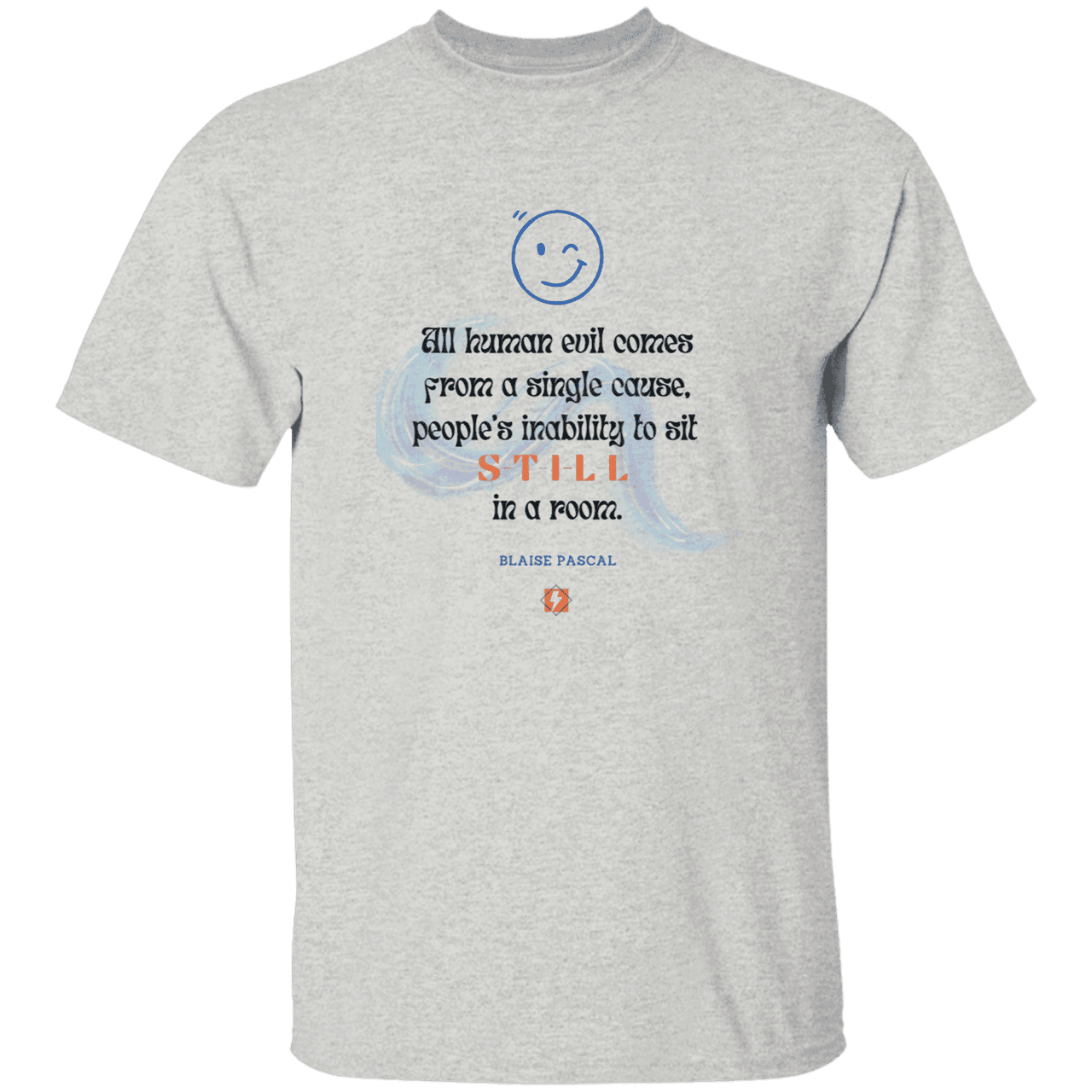 Men’s T-Shirt Heavyweight G500 with inspiring Pascal quote: BP101 - Importance of keeping still - Color: Ash