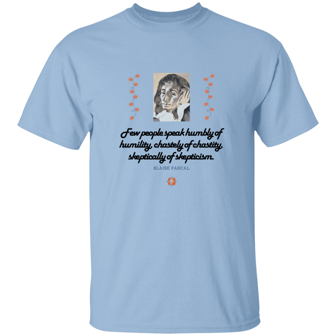 Men’s T-Shirt Heavyweight G500 with inspiring Pascal quote: BP102 - Self-awareness is a societal lack - Color: Light Blue