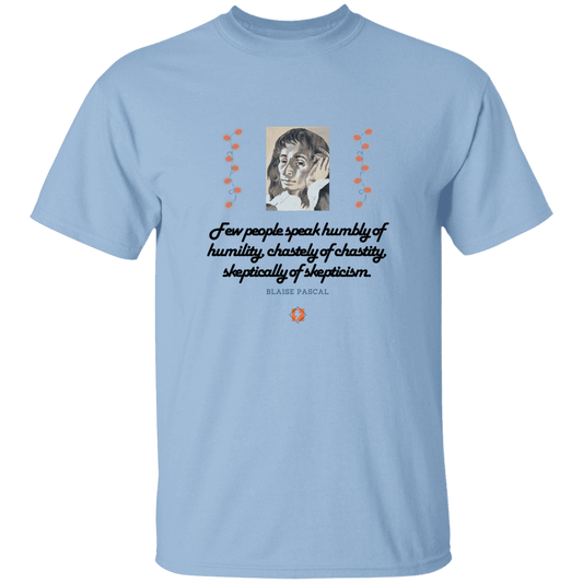 Men’s T-Shirt Heavyweight G500 with inspiring Pascal quote: BP102 - Self-awareness is a societal lack - Color: Light Blue