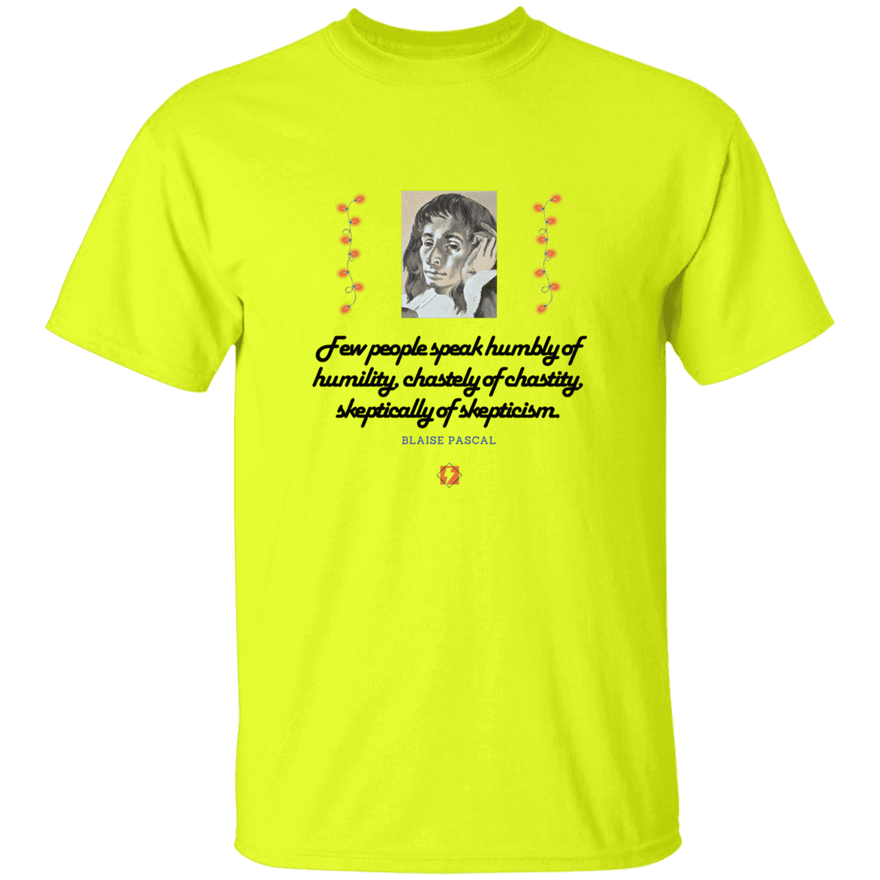 Men’s T-Shirt Heavyweight G500 with inspiring Pascal quote: BP102 - Self-awareness is a societal lack - Color: Safety Green