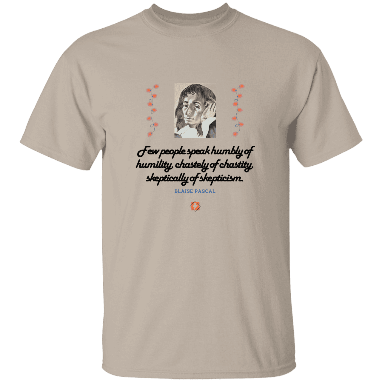 Men’s T-Shirt Heavyweight G500 with inspiring Pascal quote: BP102 - Self-awareness is a societal lack - Color: Sand