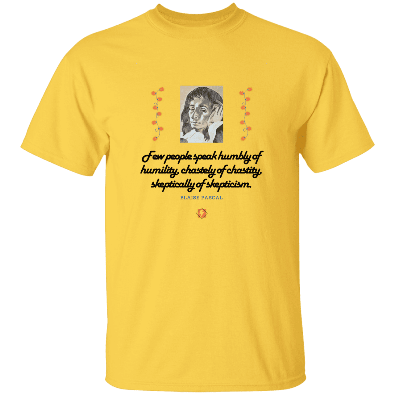 Men’s T-Shirt Heavyweight G500 with inspiring Pascal quote: BP102 - Self-awareness is a societal lack - Color: Daisy