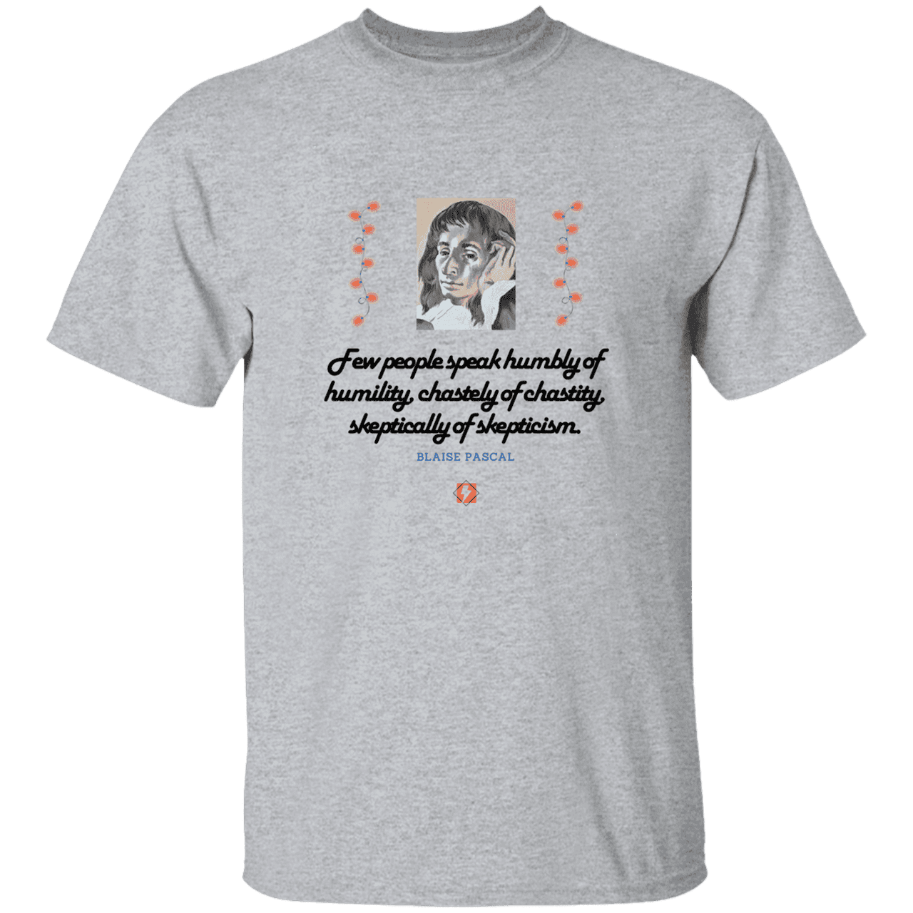 Men’s T-Shirt Heavyweight G500 with inspiring Pascal quote: BP102 - Self-awareness is a societal lack - Color: Sport Grey