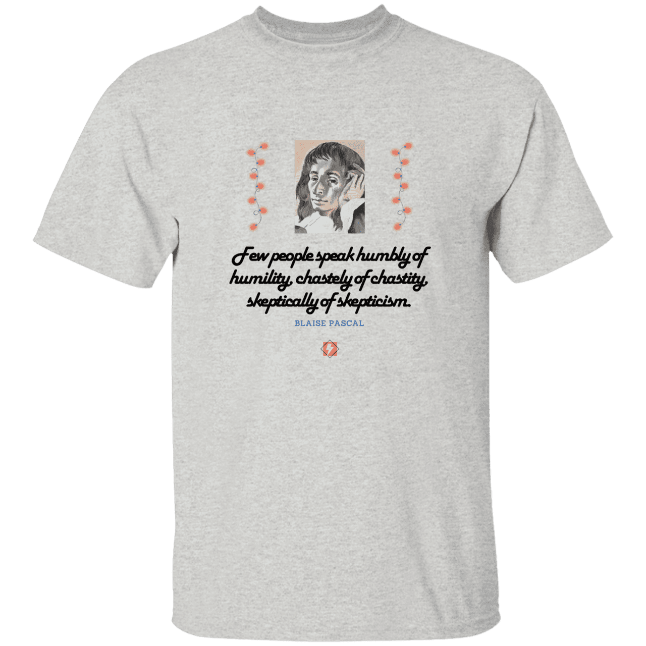 Men’s T-Shirt Heavyweight G500 with inspiring Pascal quote: BP102 - Self-awareness is a societal lack - Color: Ash