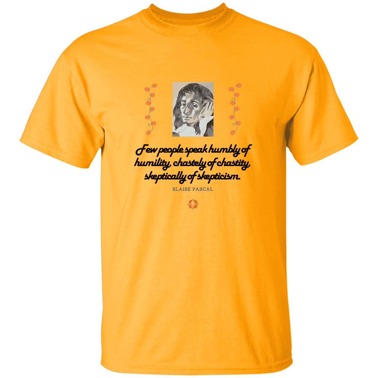 Men’s T-Shirt Heavyweight G500 with inspiring Pascal quote: BP102 - Self-awareness is a societal lack - Color: Gold