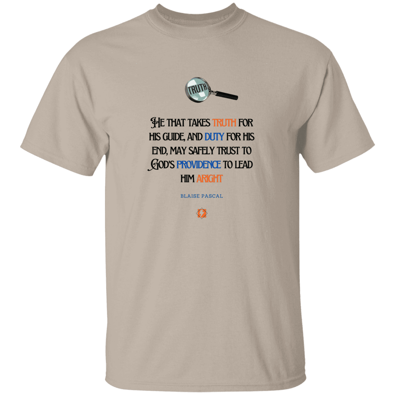 Men’s T-Shirt Heavyweight G500 with inspiring Pascal quote: BP103 - Truth and Duty brings Providence - Color: Sand