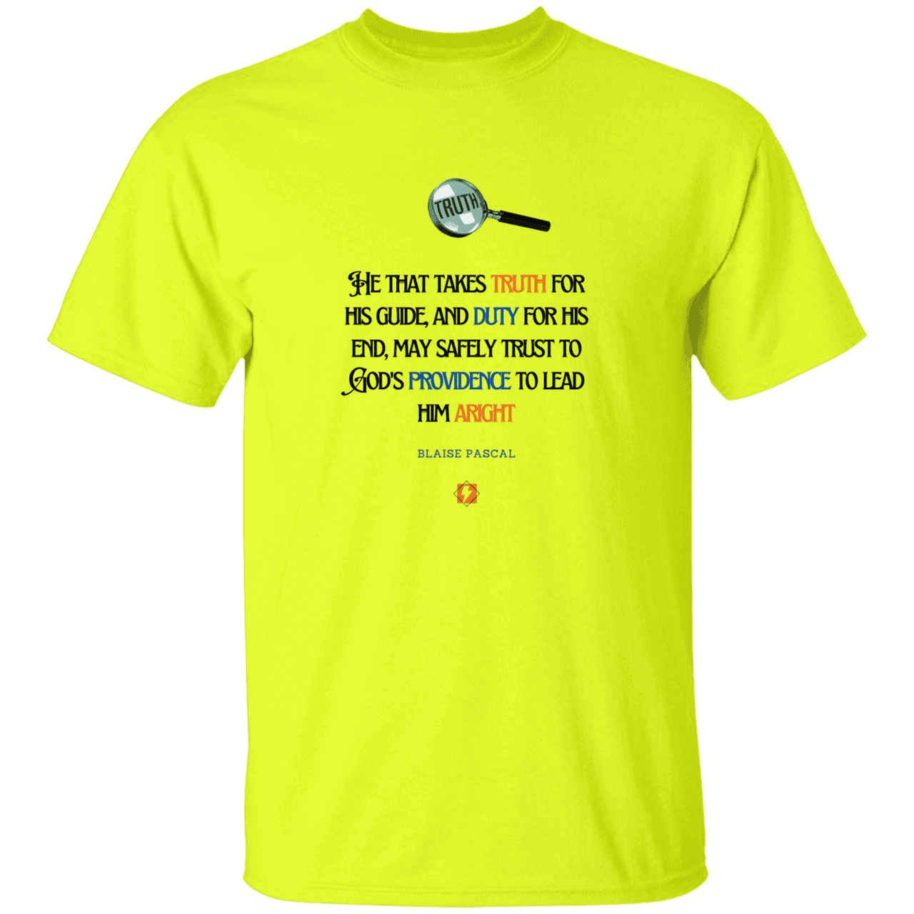 Men’s T-Shirt Heavyweight G500 with inspiring Pascal quote: BP103 - Truth and Duty brings Providence - Color: Safety Green