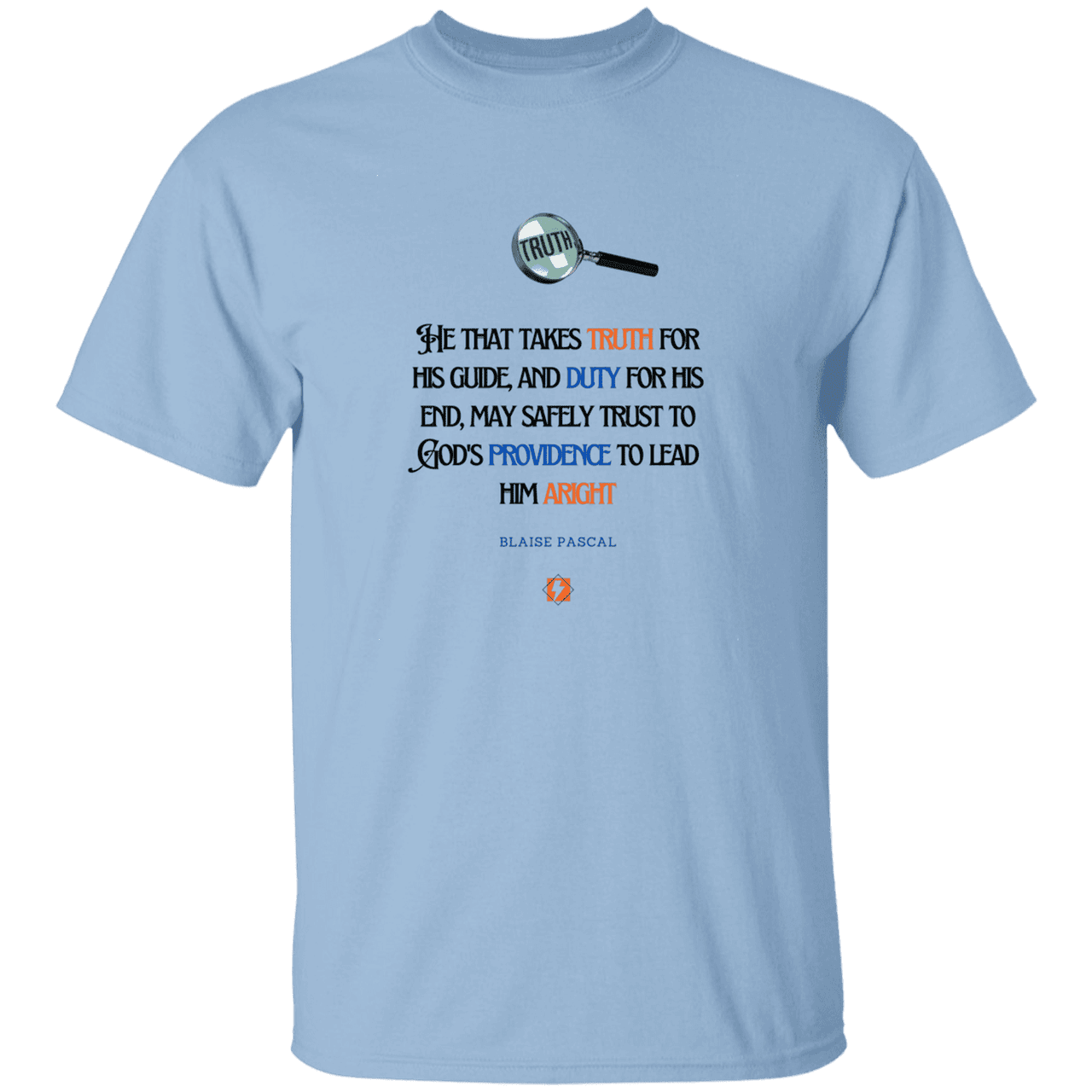 Men’s T-Shirt Heavyweight G500 with inspiring Pascal quote: BP103 - Truth and Duty brings Providence - Color: Light Blue