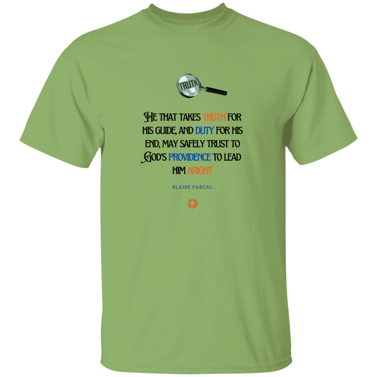 Men’s T-Shirt Heavyweight G500 with inspiring Pascal quote: BP103 - Truth and Duty brings Providence - Color: Kiwi