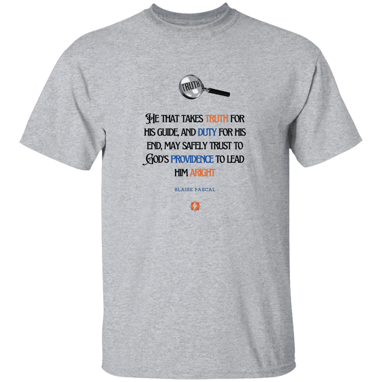 Men’s T-Shirt Heavyweight G500 with inspiring Pascal quote: BP103 - Truth and Duty brings Providence - Color: Sport Grey