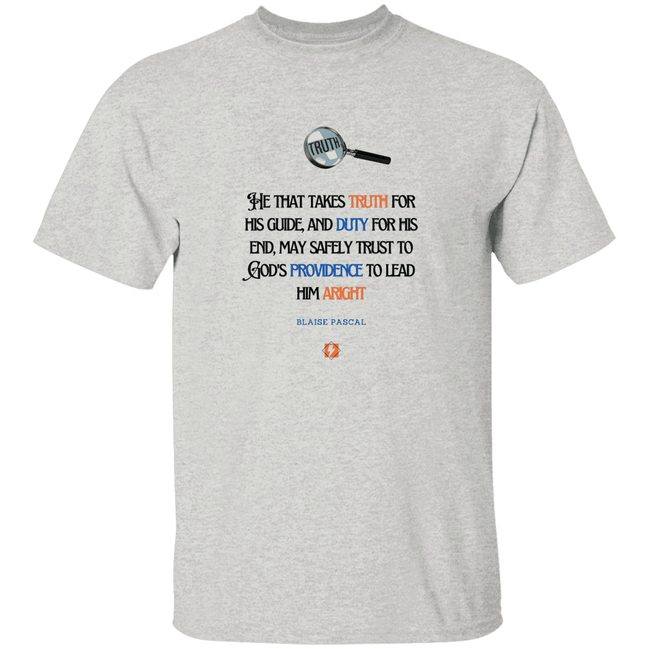 Men’s T-Shirt Heavyweight G500 with inspiring Pascal quote: BP103 - Truth and Duty brings Providence - Color: Ash