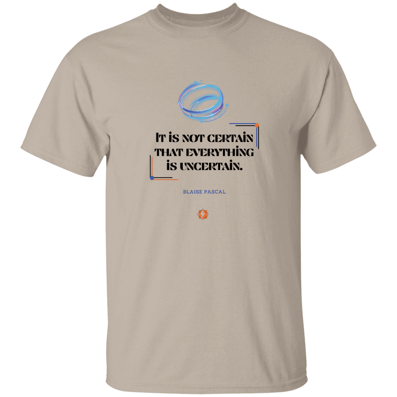 Men’s T-Shirt Heavyweight G500 with inspiring Pascal quote: BP104 - Probabilities apply everywhere - Color: Sand