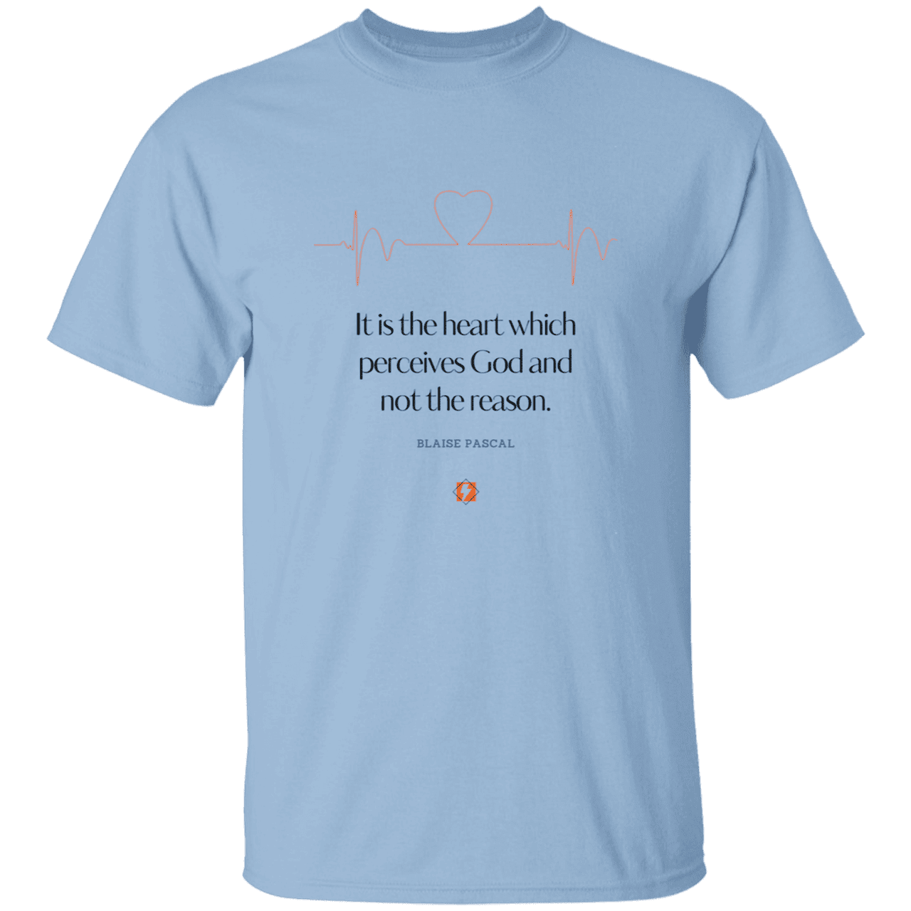 Men’s T-Shirt Heavyweight G500 with inspiring Pascal quote: BP105 - God is perceived in the heart - Color: Light Blue