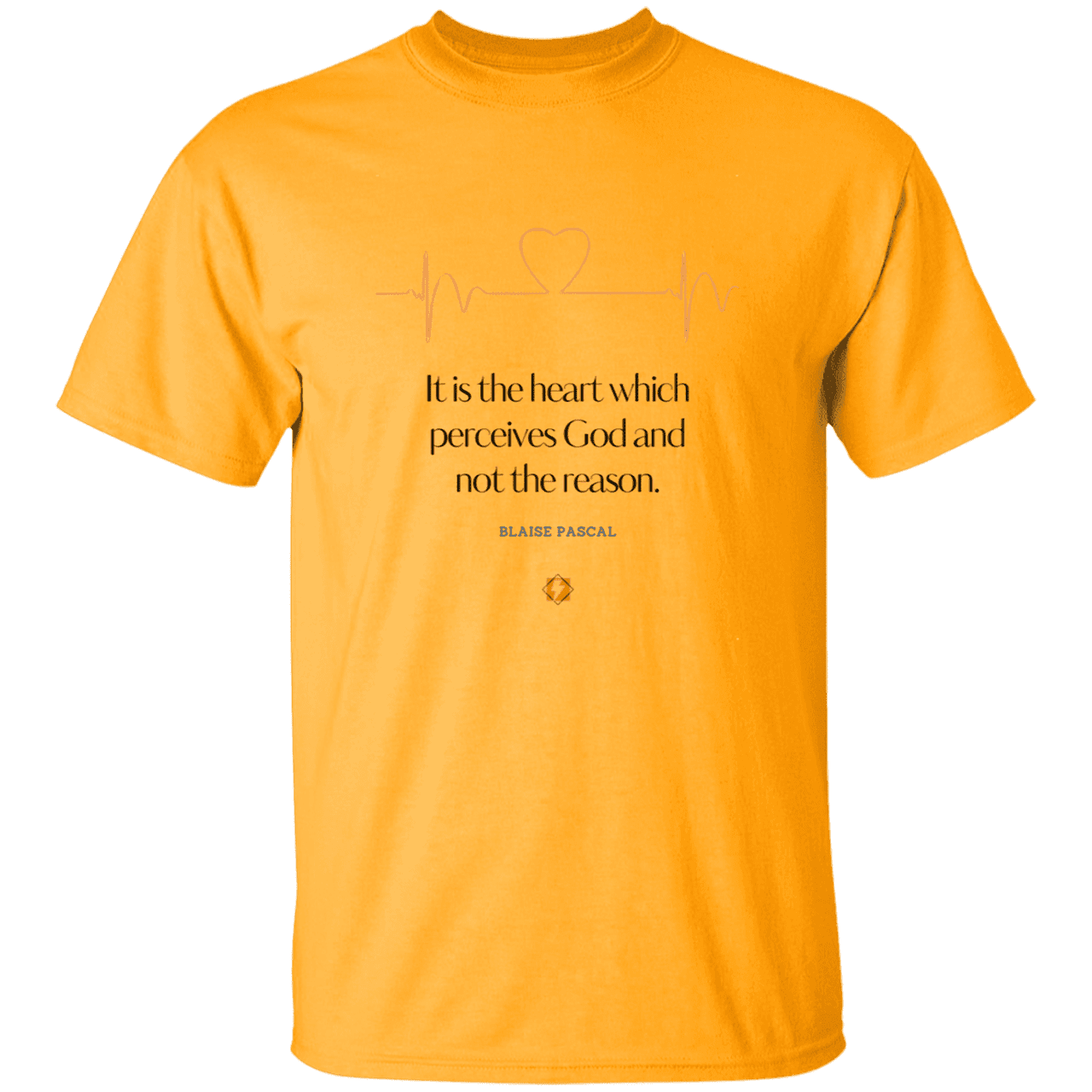 Men’s T-Shirt Heavyweight G500 with inspiring Pascal quote: BP105 - God is perceived in the heart - Color: Gold