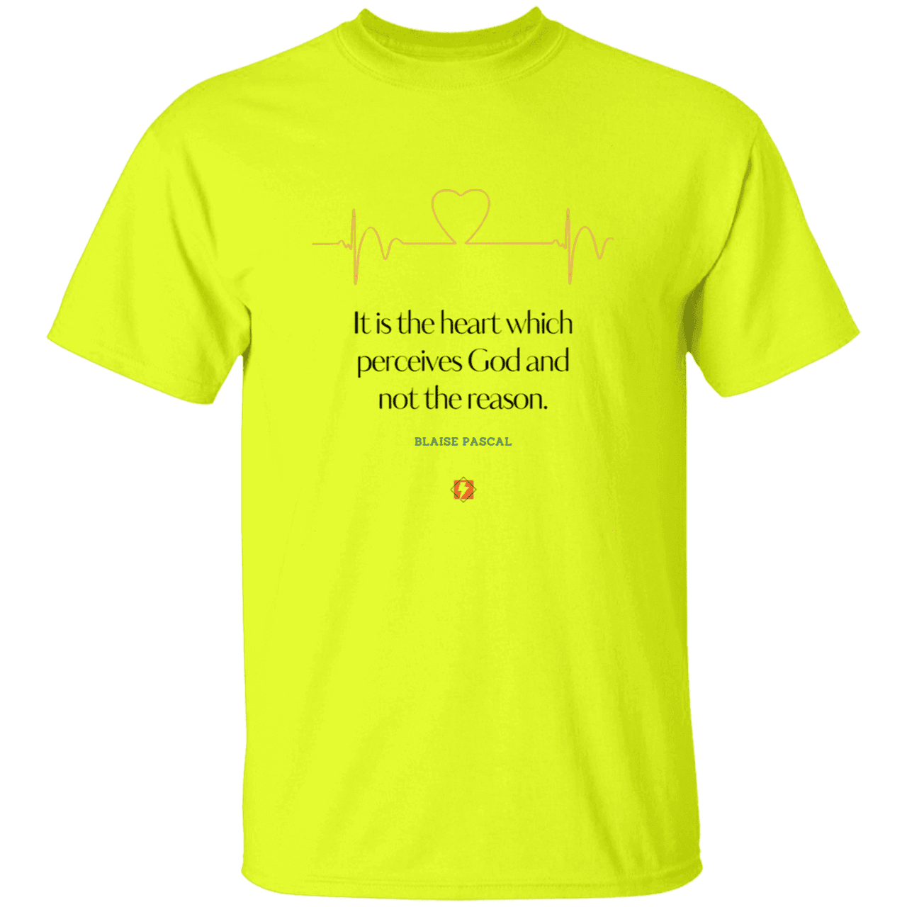 Men’s T-Shirt Heavyweight G500 with inspiring Pascal quote: BP105 - God is perceived in the heart - Color: Safety Green