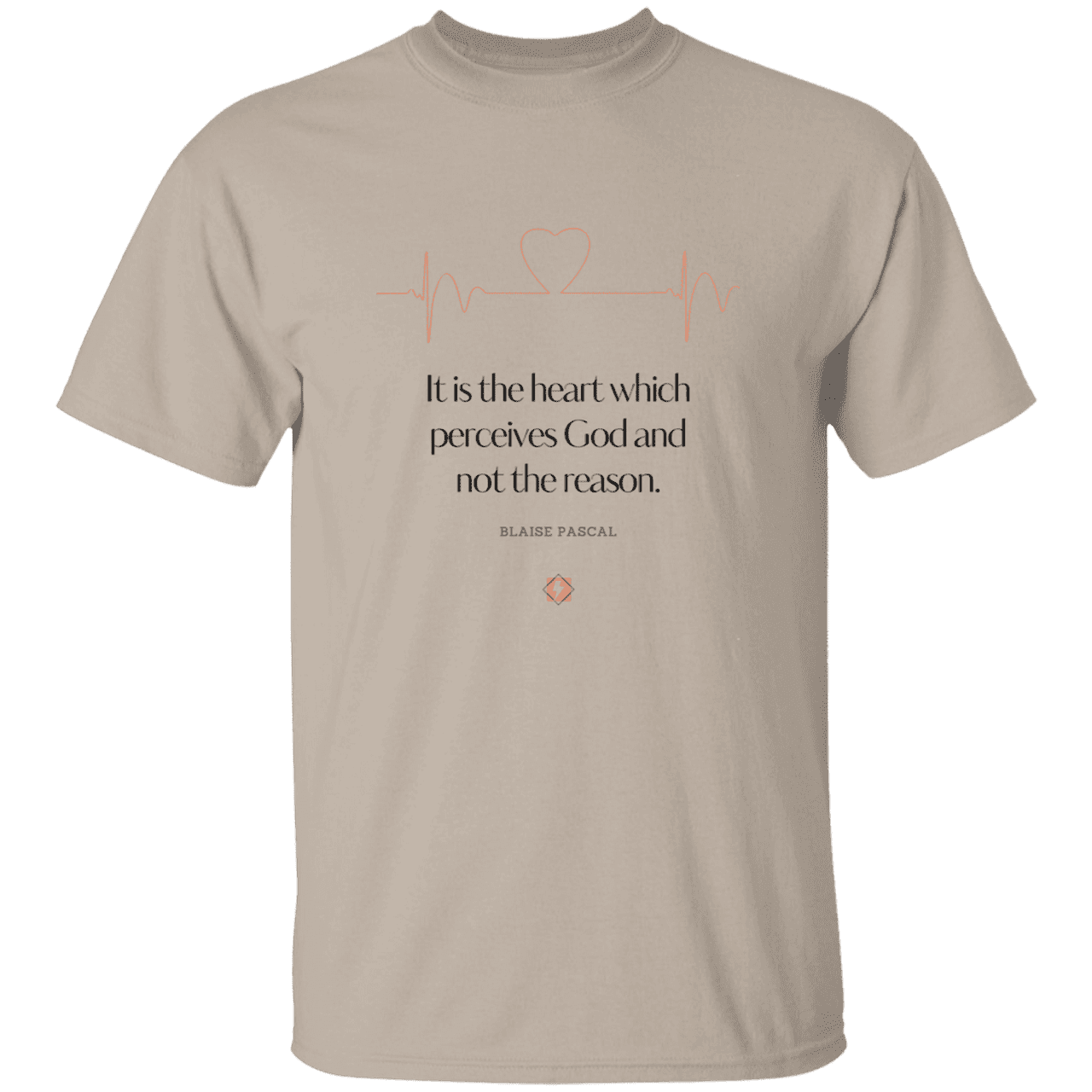 Men’s T-Shirt Heavyweight G500 with inspiring Pascal quote: BP105 - God is perceived in the heart - Color: Sand