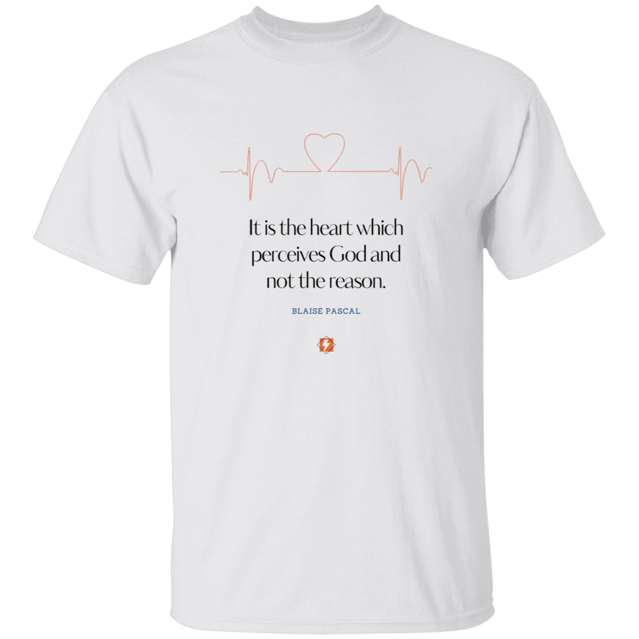 Men’s T-Shirt Heavyweight G500 with inspiring Pascal quote: BP105 - God is perceived in the heart - Color: White