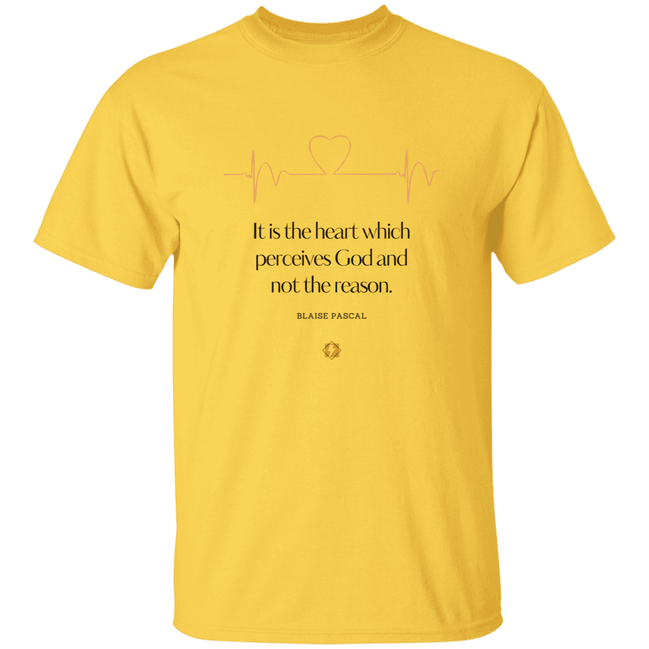 Men’s T-Shirt Heavyweight G500 with inspiring Pascal quote: BP105 - God is perceived in the heart - Color: Daisy