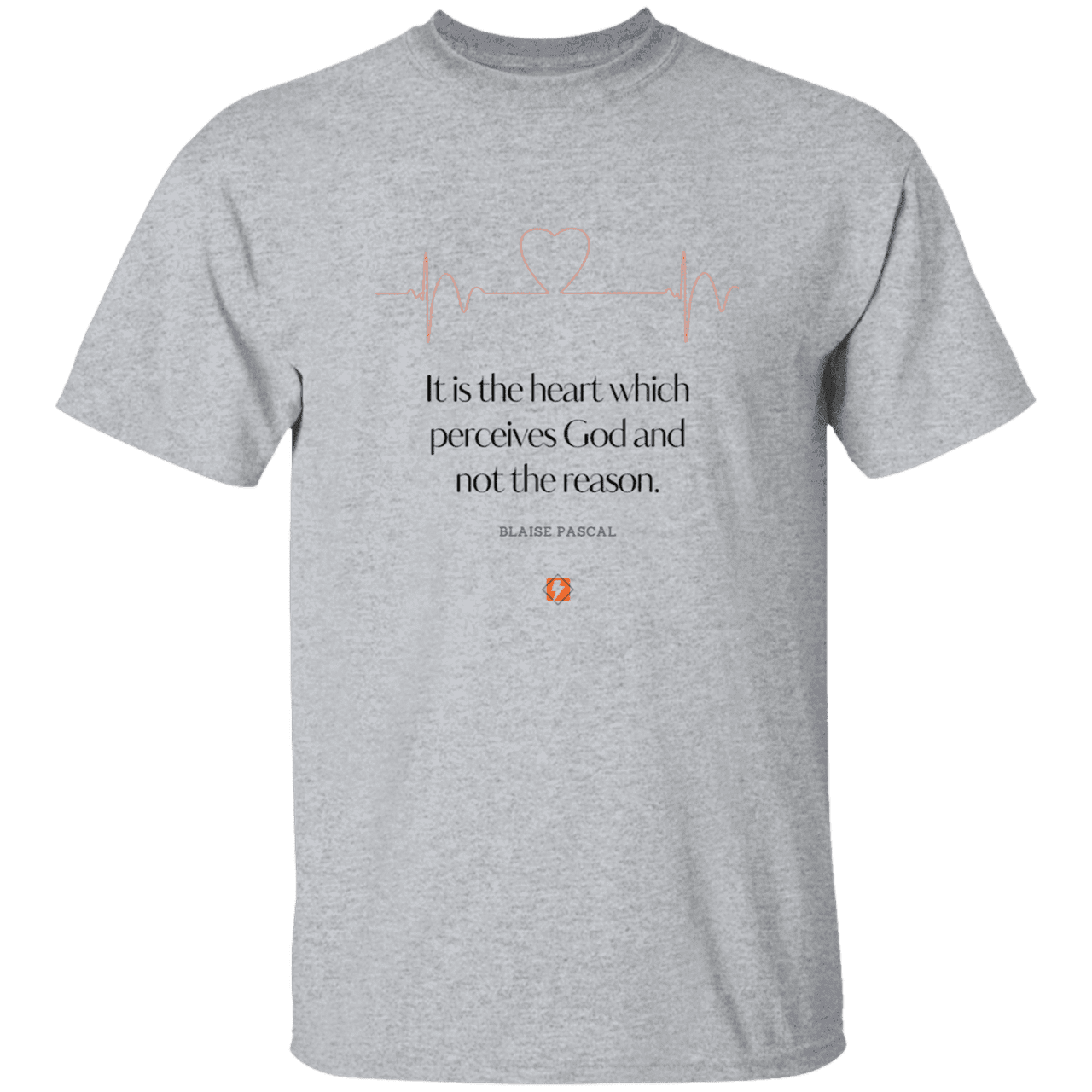 Men’s T-Shirt Heavyweight G500 with inspiring Pascal quote: BP105 - God is perceived in the heart - Color: Sport Grey