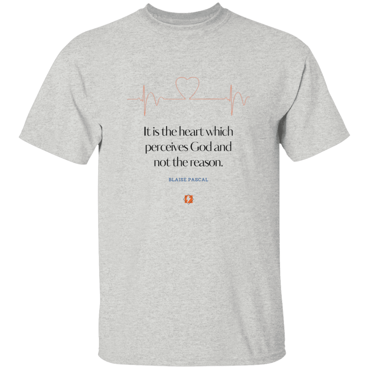 Men’s T-Shirt Heavyweight G500 with inspiring Pascal quote: BP105 - God is perceived in the heart - Color: Ash