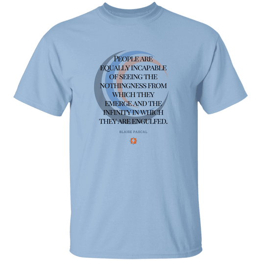 Men’s T-Shirt Heavyweight G500 with inspiring Pascal quote: BP107 - One cannot square up nothingness and infinity - Color: Light Blue