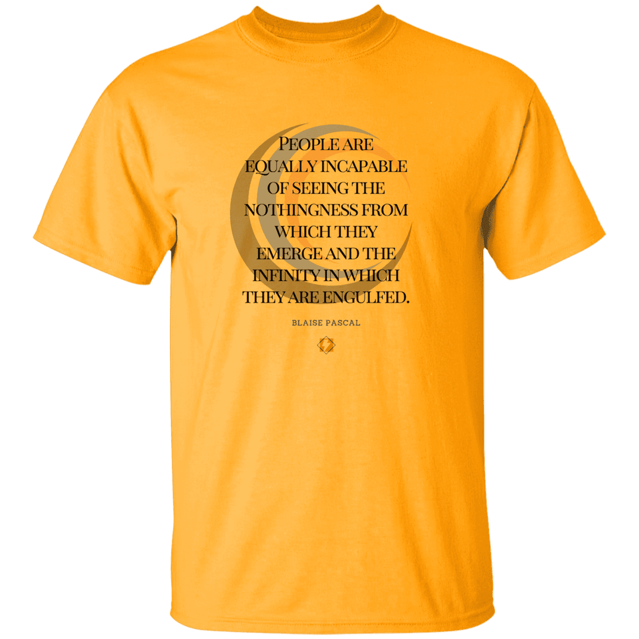 Men’s T-Shirt Heavyweight G500 with inspiring Pascal quote: BP107 - One cannot square up nothingness and infinity - Color: Gold