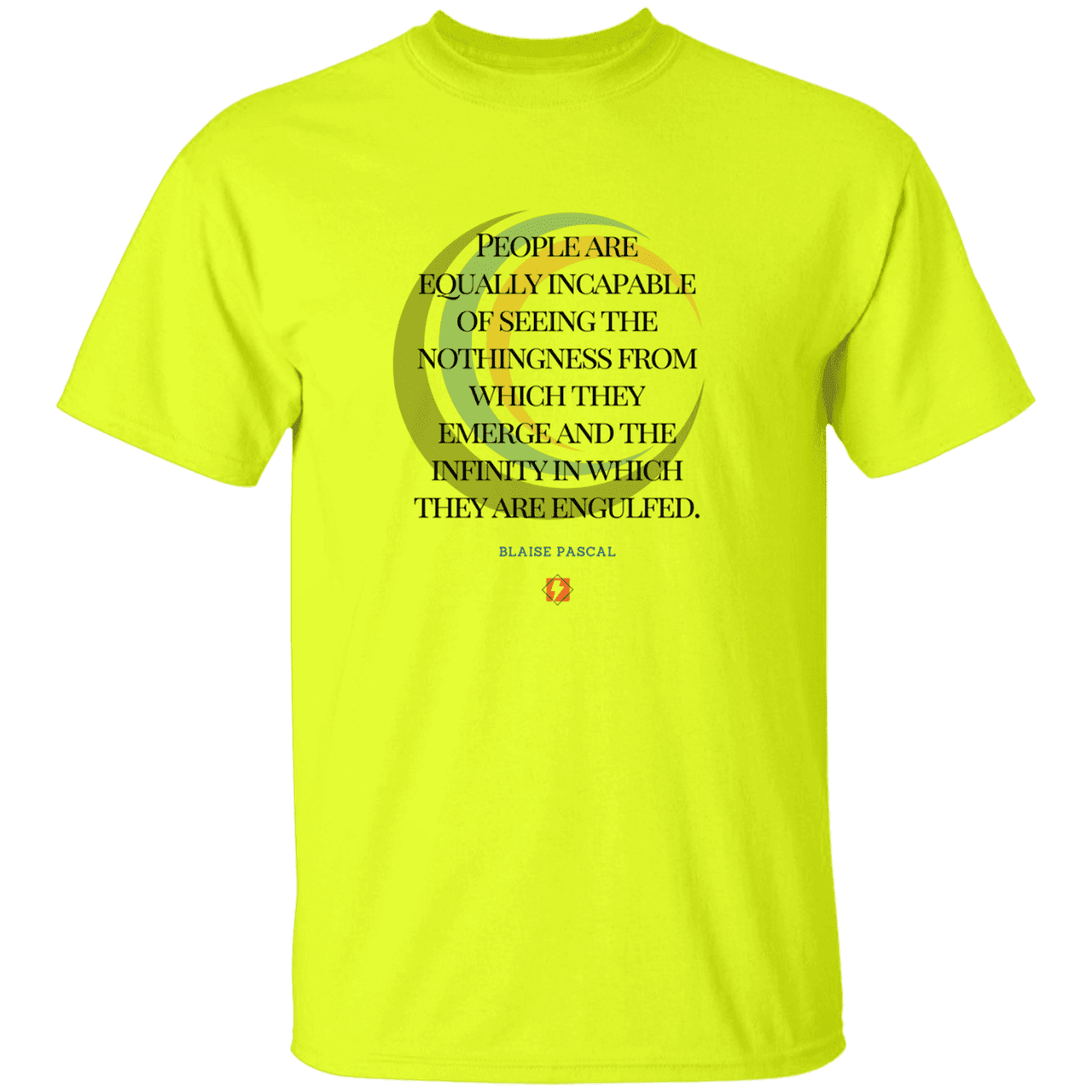 Men’s T-Shirt Heavyweight G500 with inspiring Pascal quote: BP107 - One cannot square up nothingness and infinity - Color: Safety Green