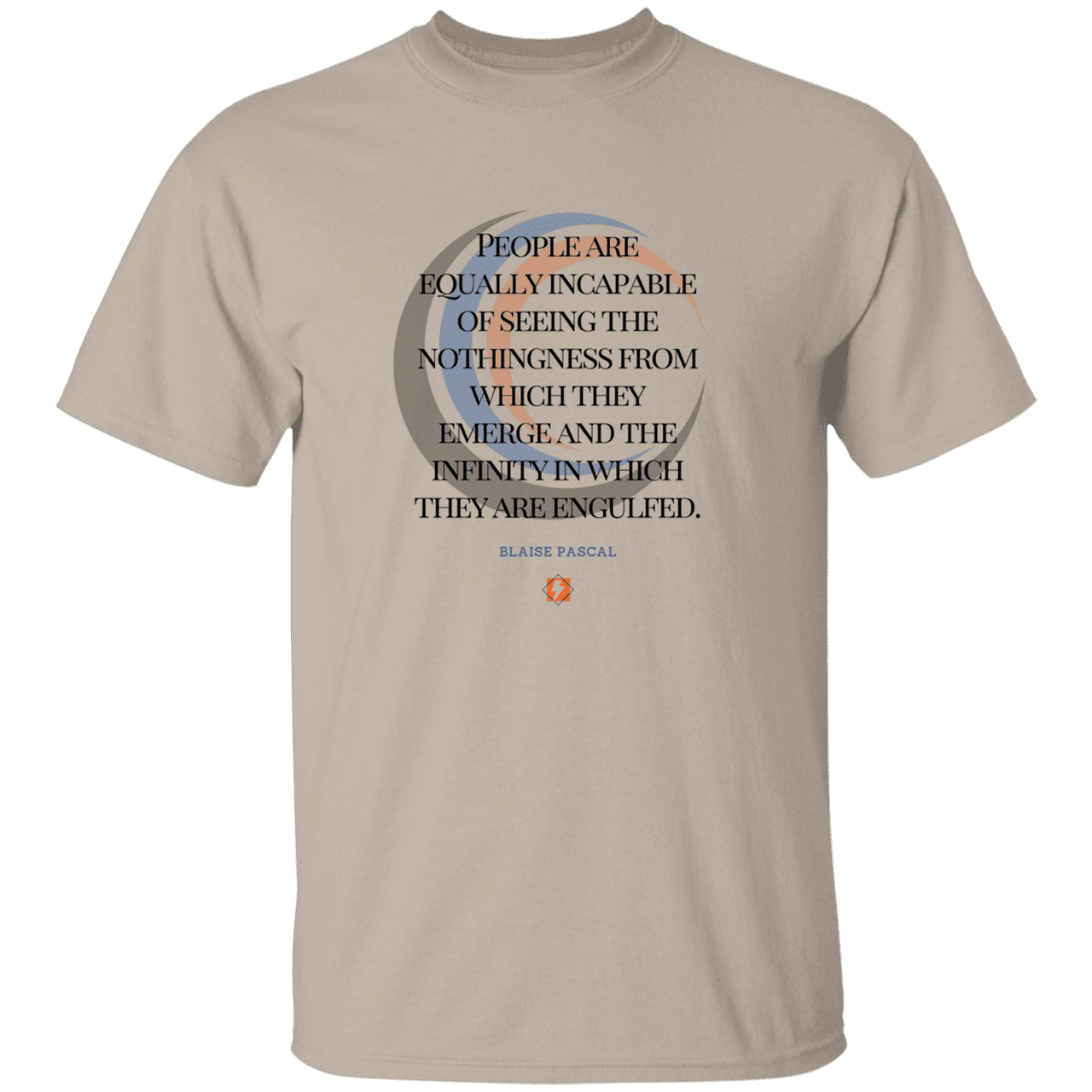 Men’s T-Shirt Heavyweight G500 with inspiring Pascal quote: BP107 - One cannot square up nothingness and infinity - Color: Sand