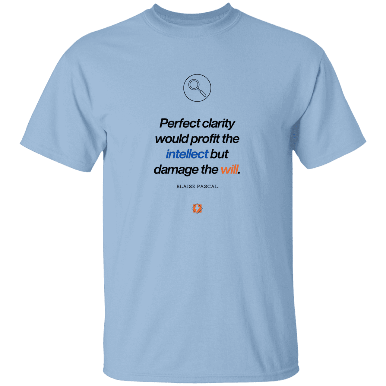 Men’s T-Shirt Heavyweight G500 with inspiring Pascal quote: BP109 - Clarity sometimes leads to inaction - Color: Light Blue