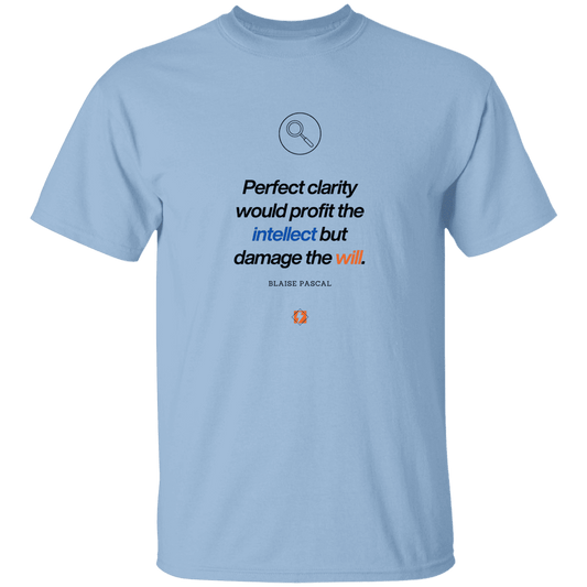 Men’s T-Shirt Heavyweight G500 with inspiring Pascal quote: BP109 - Clarity sometimes leads to inaction - Color: Light Blue