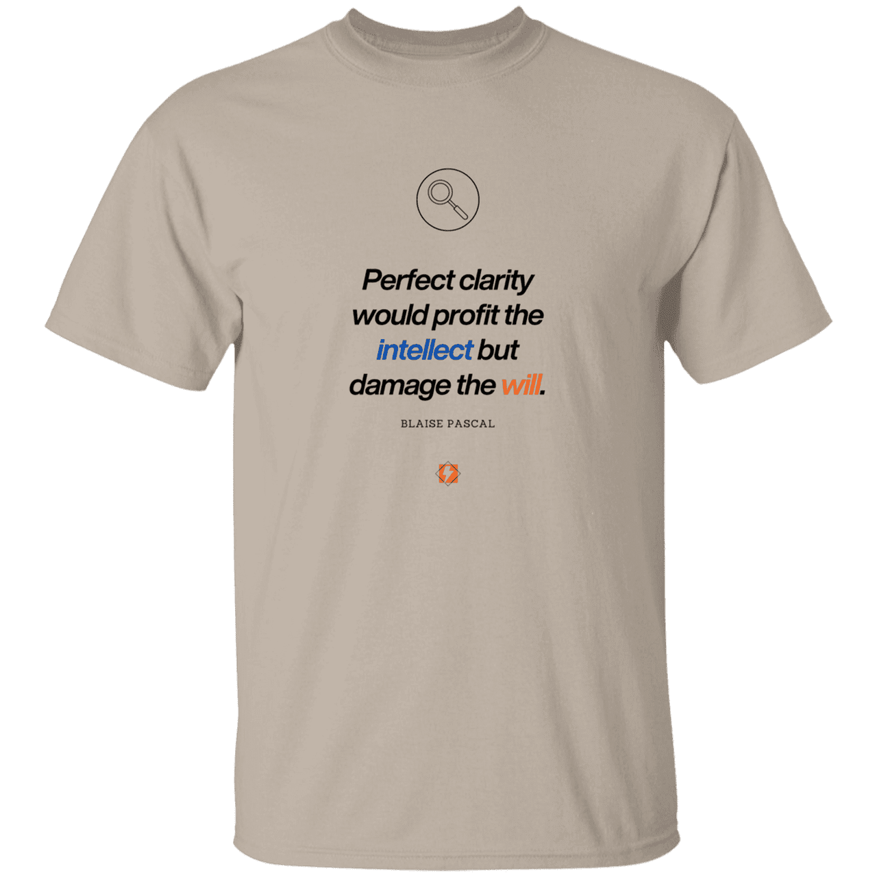 Men’s T-Shirt Heavyweight G500 with inspiring Pascal quote: BP109 - Clarity sometimes leads to inaction - Color: Sand