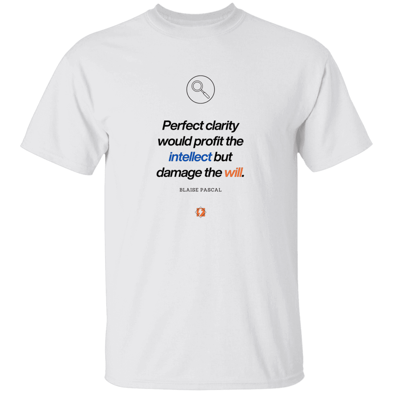 Men’s T-Shirt Heavyweight G500 with inspiring Pascal quote: BP109 - Clarity sometimes leads to inaction - Color: White