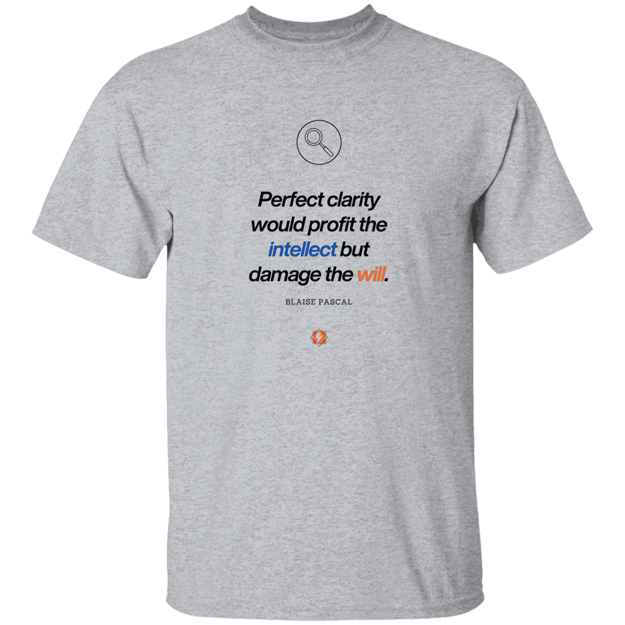 Men’s T-Shirt Heavyweight G500 with inspiring Pascal quote: BP109 - Clarity sometimes leads to inaction - Color: Sport Grey