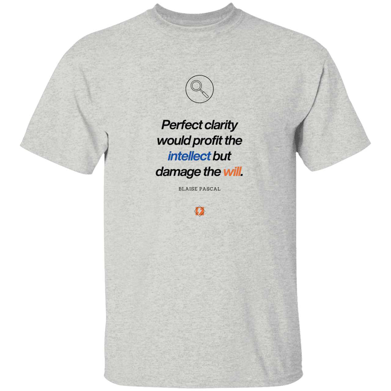 Men’s T-Shirt Heavyweight G500 with inspiring Pascal quote: BP109 - Clarity sometimes leads to inaction - Color: Ash