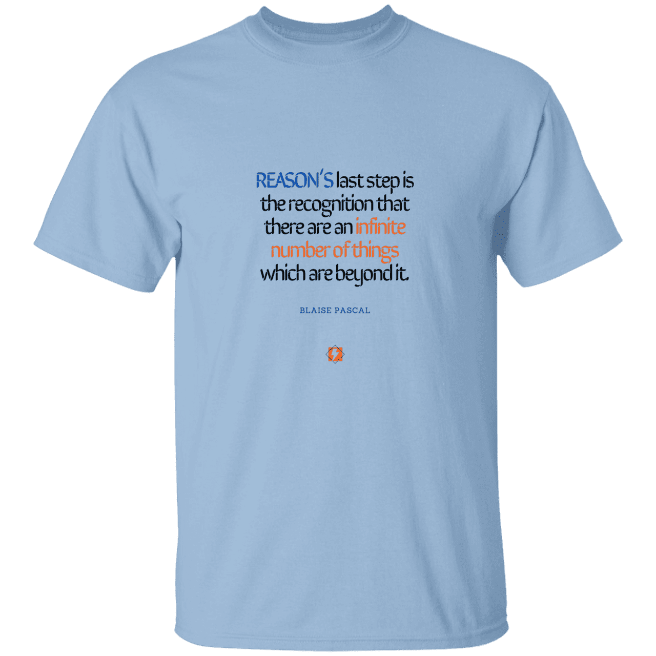 Men’s T-Shirt Heavyweight G500 with inspiring Pascal quote: BP110 - Reason is limited - Color: Light Blue