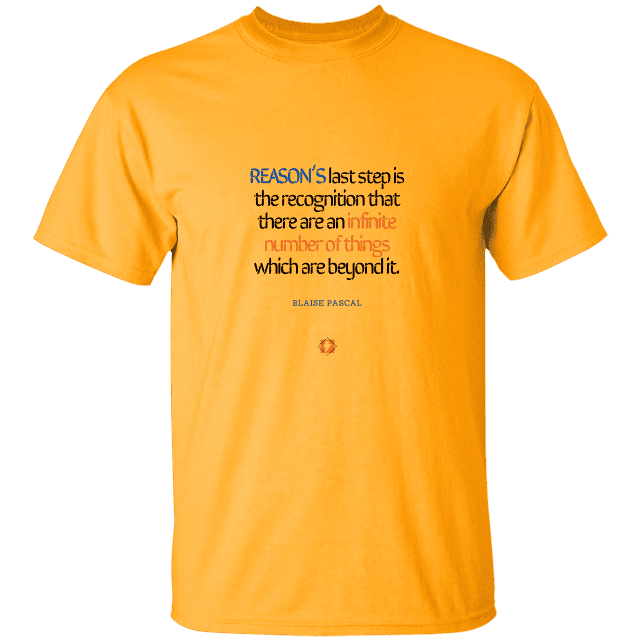 Men’s T-Shirt Heavyweight G500 with inspiring Pascal quote: BP110 - Reason is limited - Color: Gold