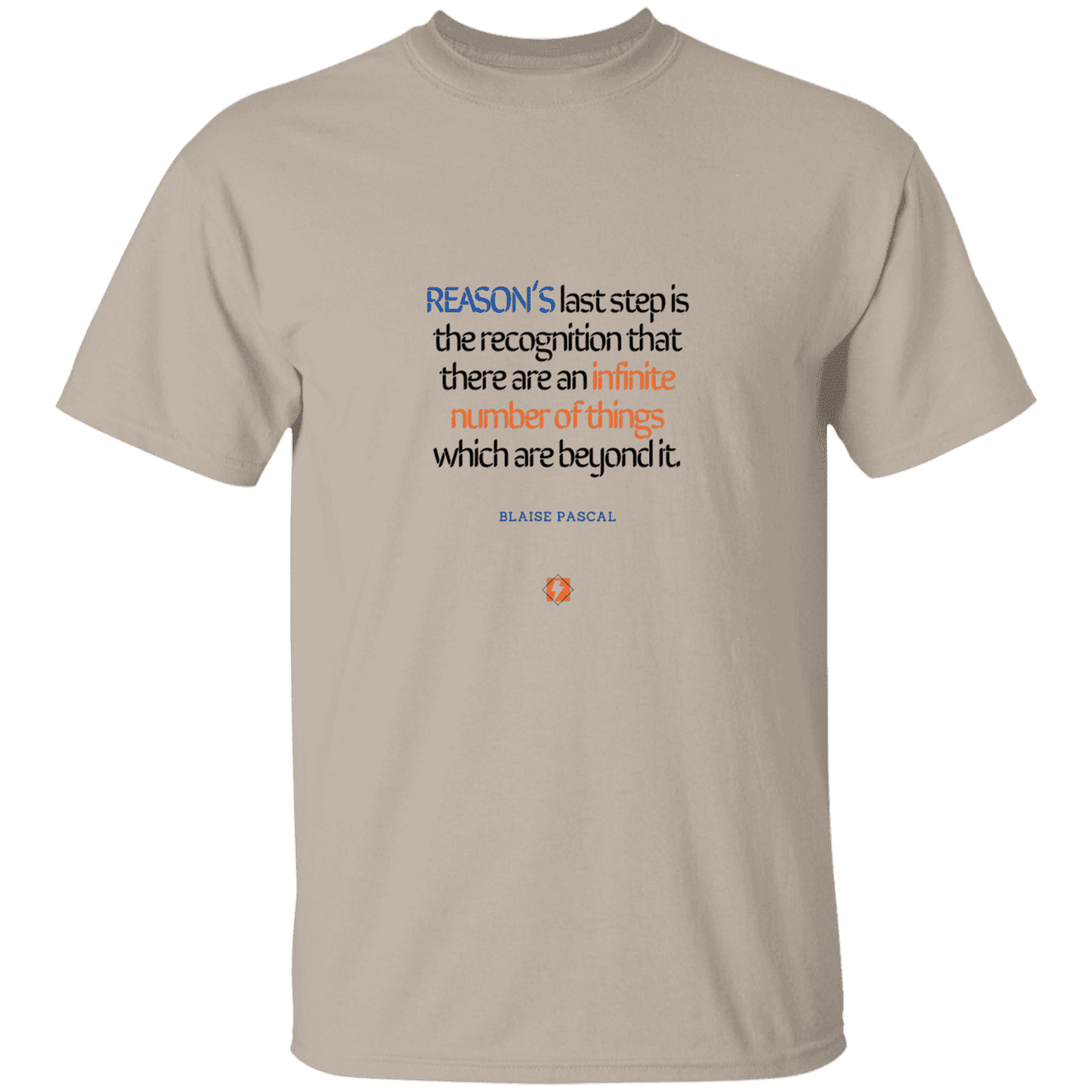 Men’s T-Shirt Heavyweight G500 with inspiring Pascal quote: BP110 - Reason is limited - Color: Sand