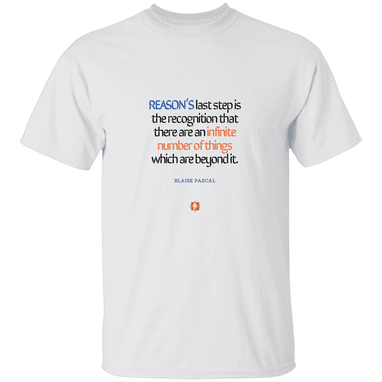 Men’s T-Shirt Heavyweight G500 with inspiring Pascal quote: BP110 - Reason is limited - Color: White