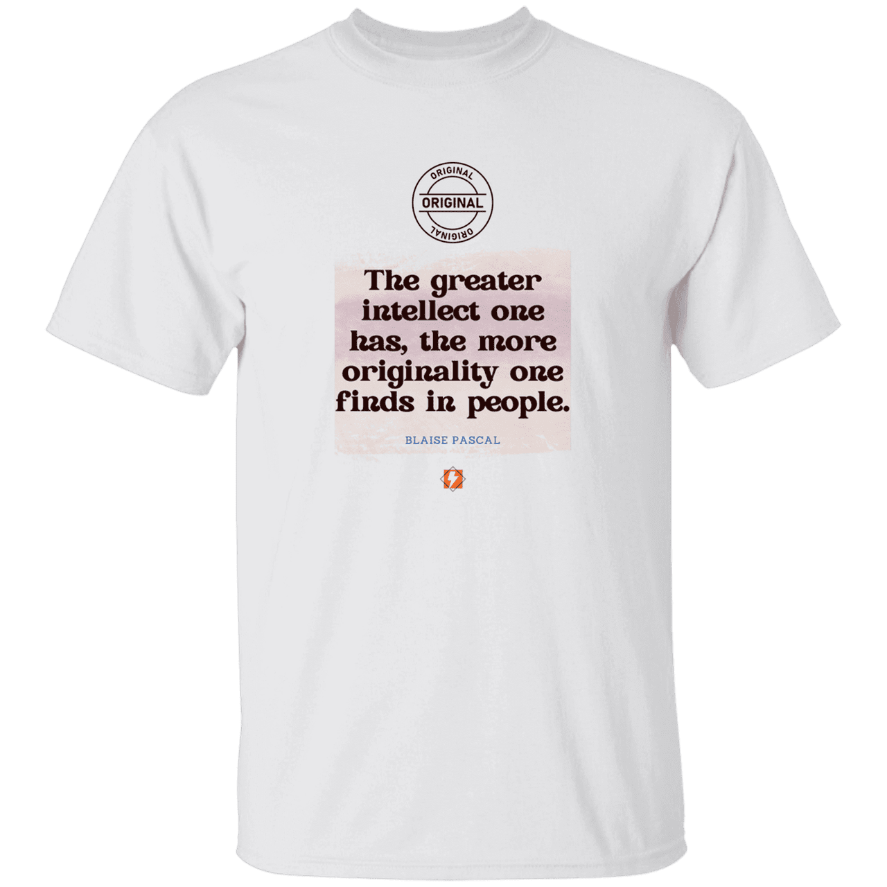 Men’s T-Shirt Heavyweight G500 with inspiring Pascal quote: BP111 - Intelligence is in perceiving originality - Color: White