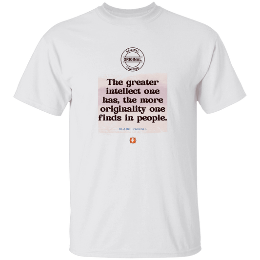 Men’s T-Shirt Heavyweight G500 with inspiring Pascal quote: BP111 - Intelligence is in perceiving originality - Color: White