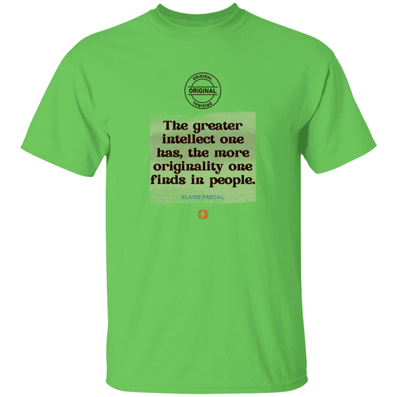 Men’s T-Shirt Heavyweight G500 with inspiring Pascal quote: BP111 - Intelligence is in perceiving originality - Color: Lime