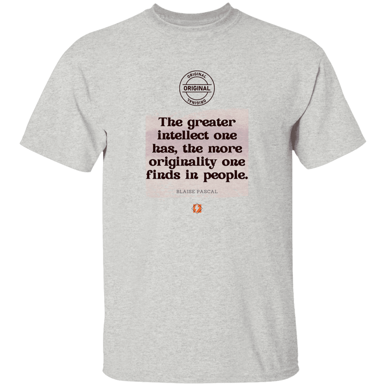 Men’s T-Shirt Heavyweight G500 with inspiring Pascal quote: BP111 - Intelligence is in perceiving originality - Color: Ash