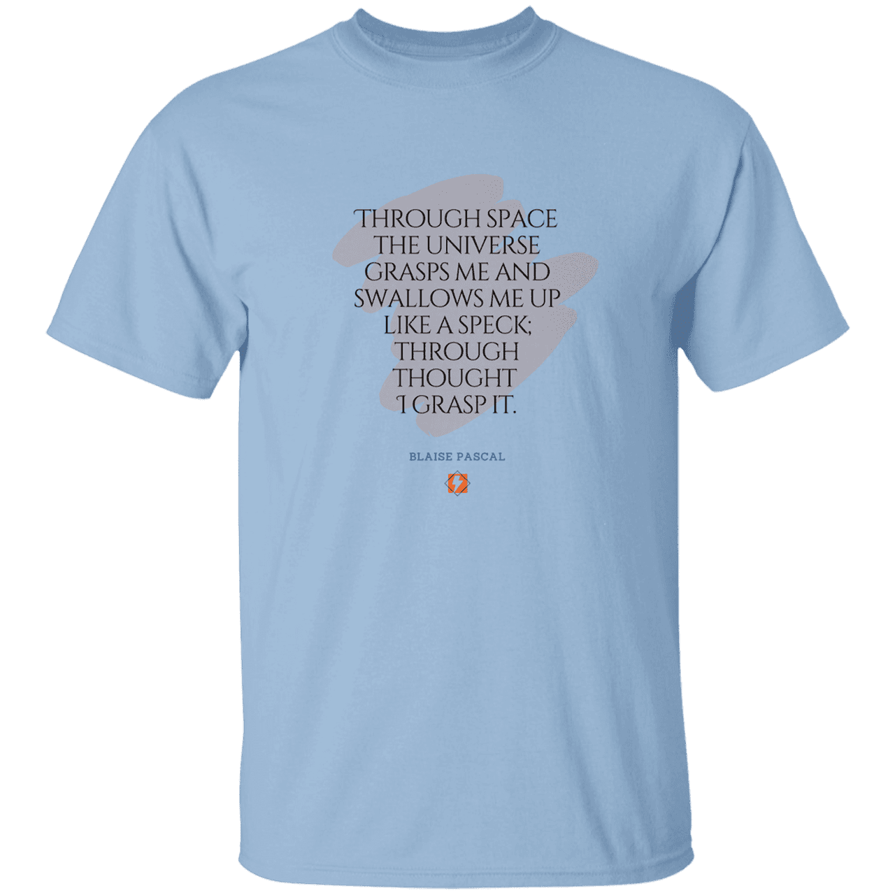 Men’s T-Shirt Heavyweight G500 with inspiring Pascal quote: BP113 - Thought transcends space, matter and time - Color: Light Blue