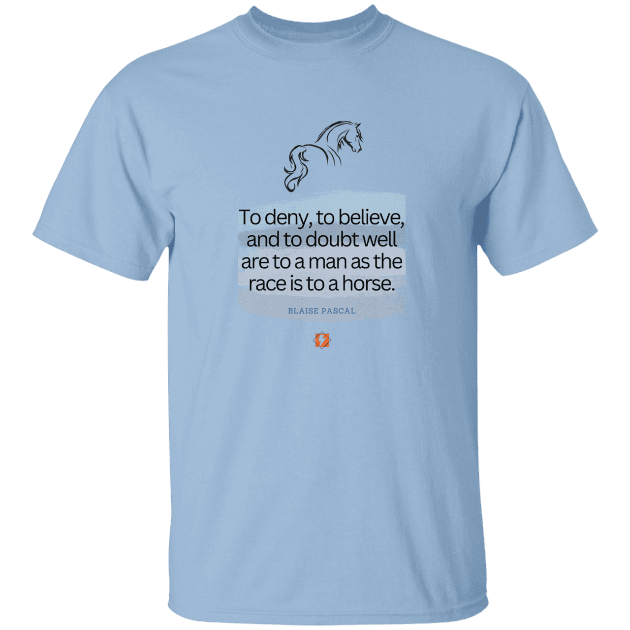 Men’s T-Shirt Heavyweight G500 with inspiring Pascal quote: BP114 - People's minds are like horses - Color: Light Blue