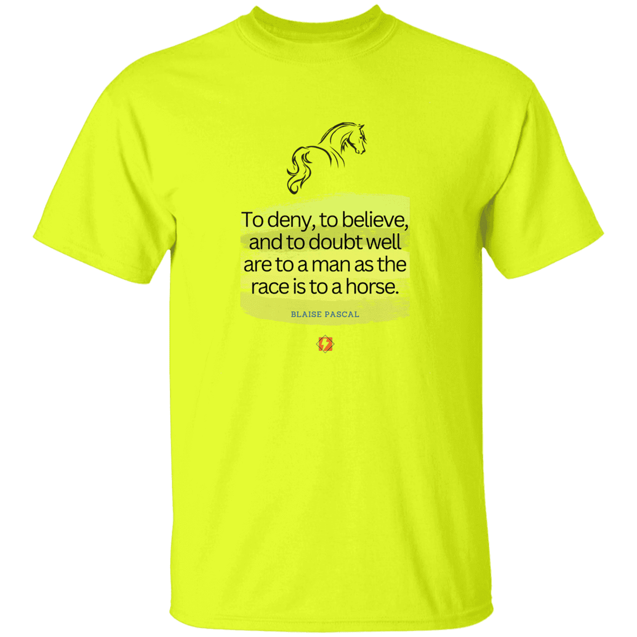 Men’s T-Shirt Heavyweight G500 with inspiring Pascal quote: BP114 - People's minds are like horses - Color: Safety Green