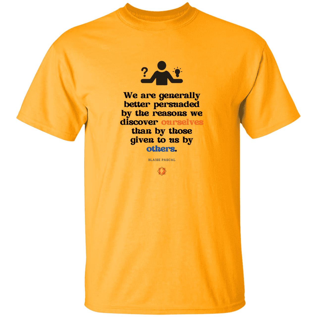 Men’s T-Shirt Heavyweight G500 with inspiring Pascal quote: BP115 - The path of persuation involves self-discovery - Color: Gold