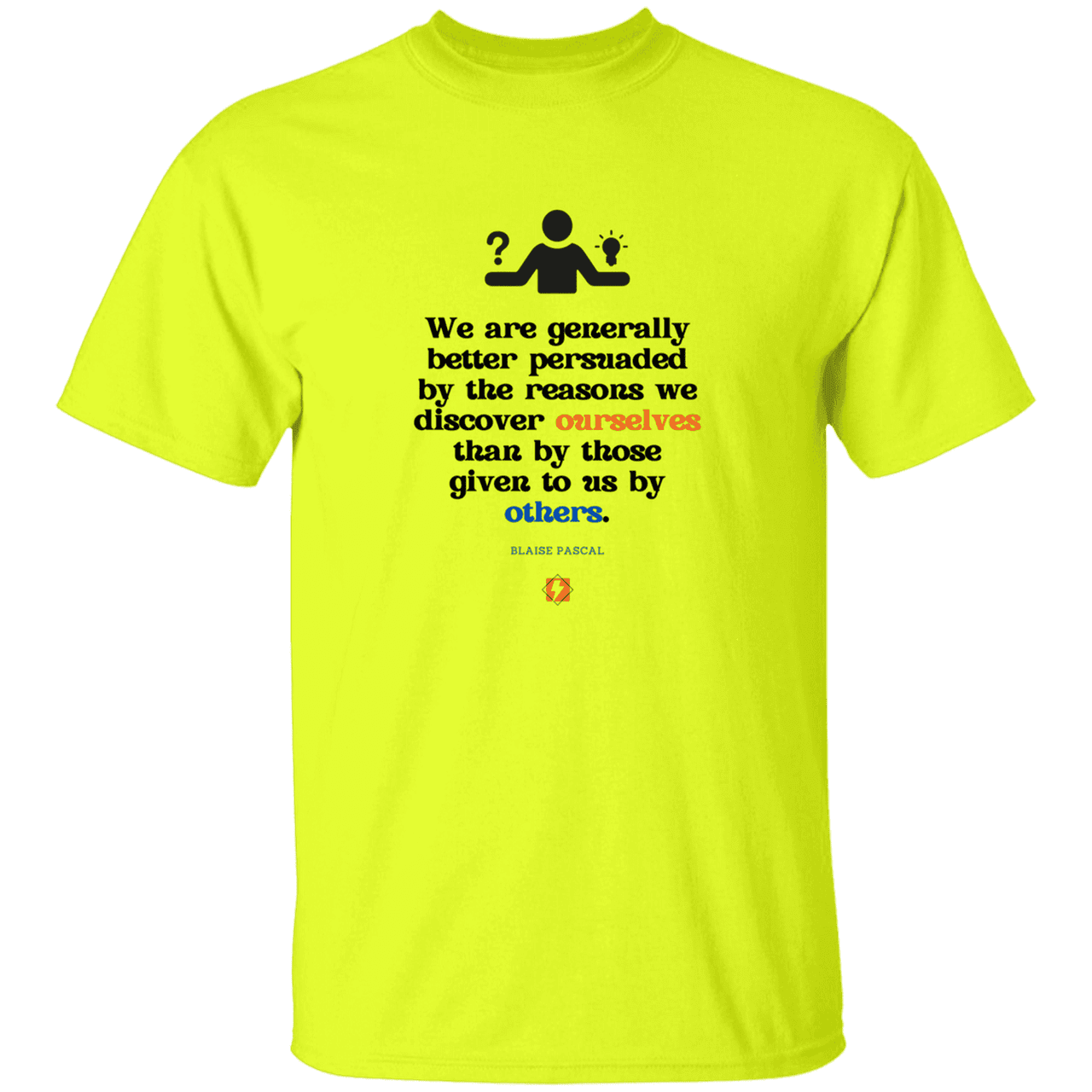 Men’s T-Shirt Heavyweight G500 with inspiring Pascal quote: BP115 - The path of persuation involves self-discovery - Color: Safety Green