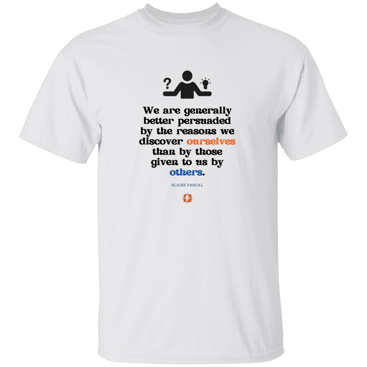 Men’s T-Shirt Heavyweight G500 with inspiring Pascal quote: BP115 - The path of persuation involves self-discovery - Color: White