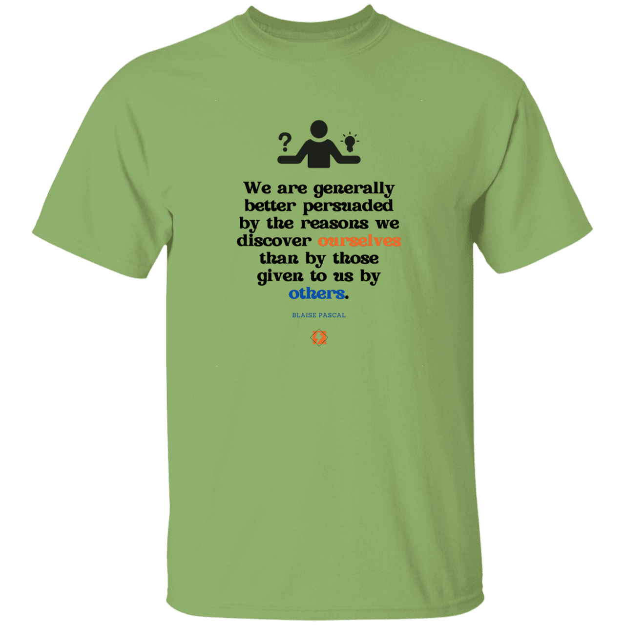 Men’s T-Shirt Heavyweight G500 with inspiring Pascal quote: BP115 - The path of persuation involves self-discovery - Color: Kiwi