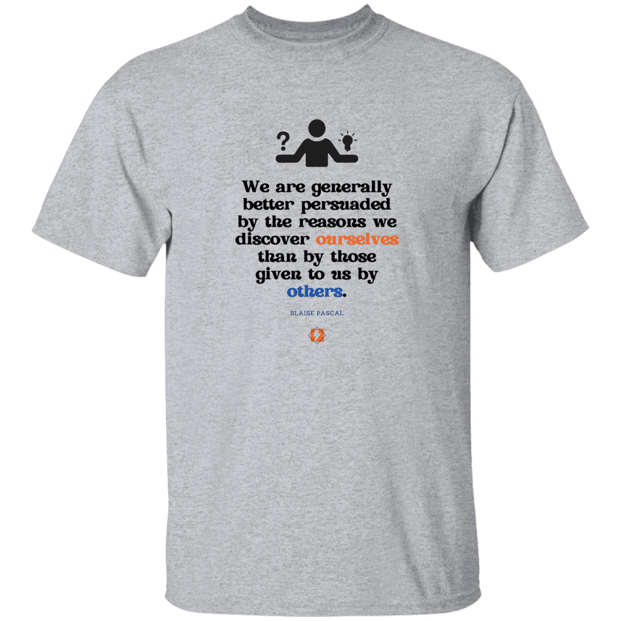 Men’s T-Shirt Heavyweight G500 with inspiring Pascal quote: BP115 - The path of persuation involves self-discovery - Color: Sport Grey